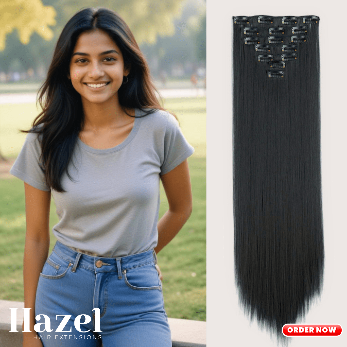 Black Straight Five Clip in Extension HZL565