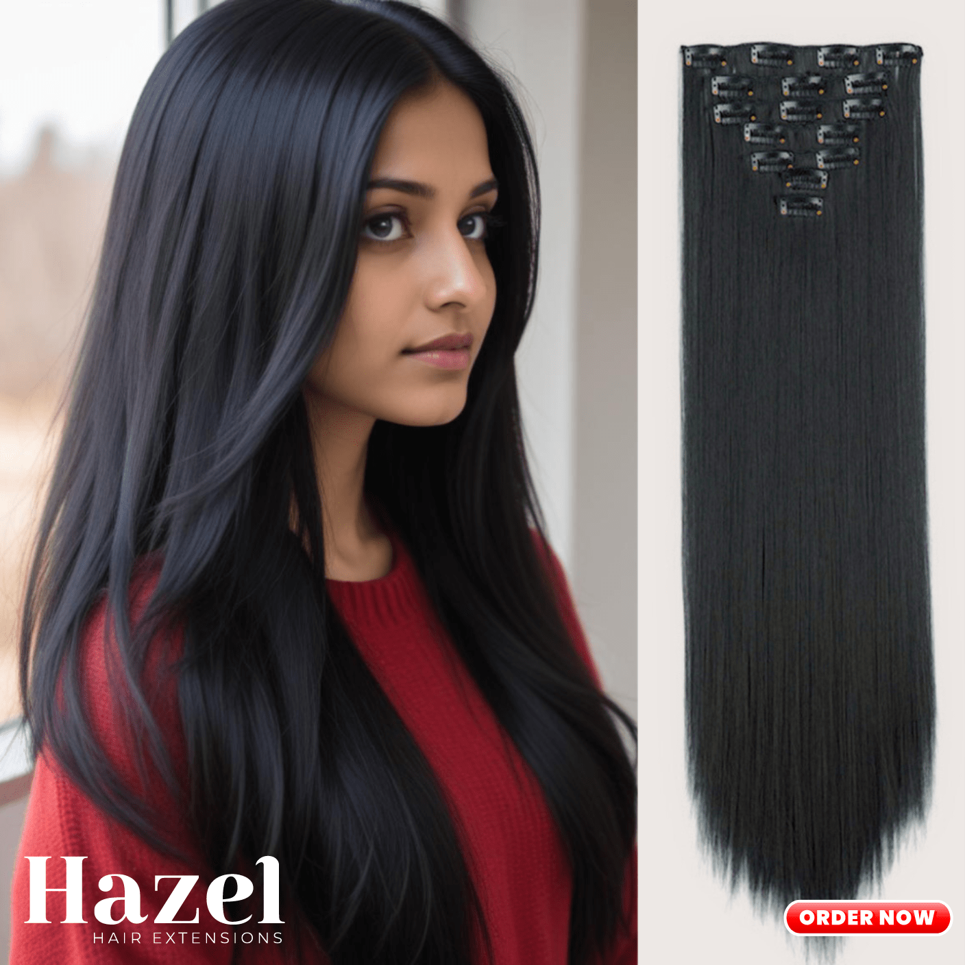 Black Straight Five Clip in Extension HZL557