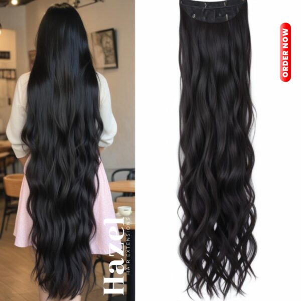Extra Long Black Wavy Five Clip in Extension HZL903