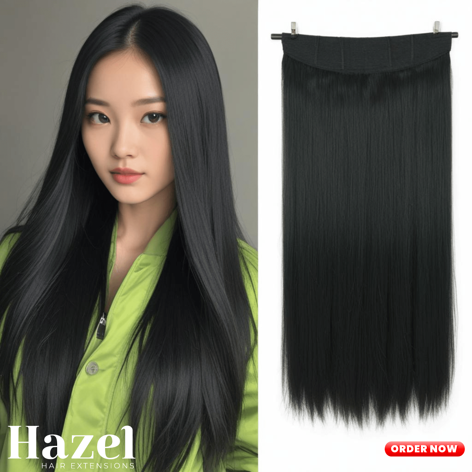 Black Straight Five Clip in Extension HZL561