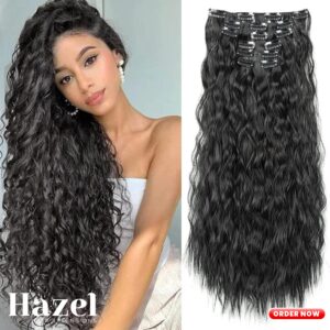 Black Deep Curly 16 Clips in Extension 16DC65B2#